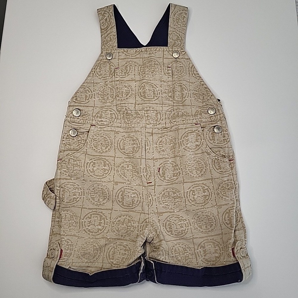 GYMBOREE Y2K 2001 Vintage TIKI Print Overalls/Shortalls Beige/Blue Size‎ 12-18mo
